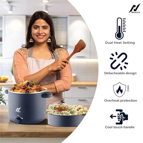 Nexlev Multi Purpose Electric Food Kettle|1.8L Stainless Steel Pot| 600W|Boil, Steam, Fry, Saute| Double Layered Body|2 Heat Settings|Multi Function for Water, Milk, Egg, Soup, Noodles|KE-01 - Image 4