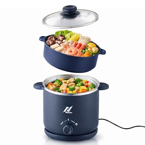Nexlev Multi Purpose Electric Food Kettle|1.8L Stainless Steel Pot| 600W|Boil, Steam, Fry, Saute| Double Layered Body|2 Heat Settings|Multi Function for Water, Milk, Egg, Soup, Noodles|KE-01 - Image 1
