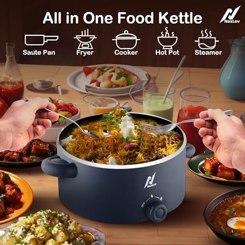 Nexlev Multi Purpose Electric Food Kettle|1.8L Stainless Steel Pot| 600W|Boil, Steam, Fry, Saute| Double Layered Body|2 Heat Settings|Multi Function for Water, Milk, Egg, Soup, Noodles|KE-01 - Image 2