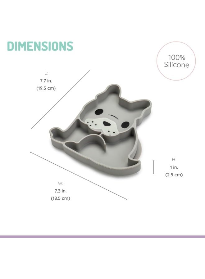 melii Silicone Suction Plate for Kids - Bulldog Shaped Divided Plate with Suction Base - BPA Free, Dishwasher and Microwave Safe - Grey - Image 3
