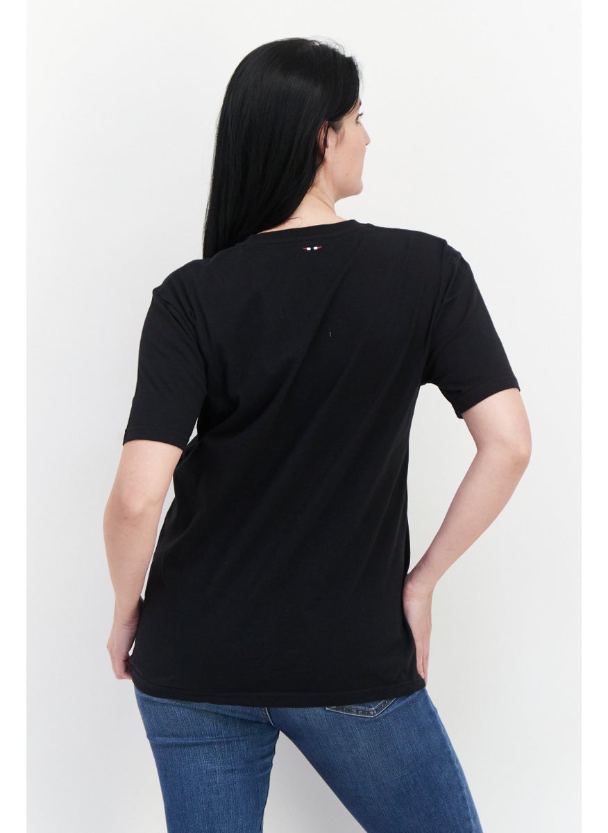 Nordland Women Crew Neck Graphic Printed Short Sleeves T-shirt, Black  - Image 3