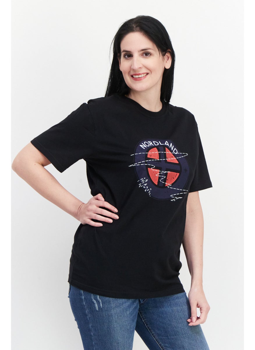 Nordland Women Crew Neck Graphic Printed Short Sleeves T-shirt, Black  - Image 1