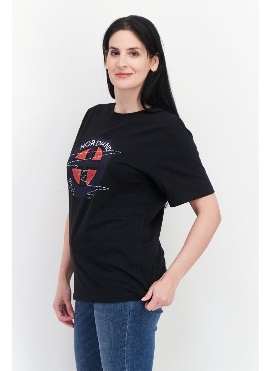 Nordland Women Crew Neck Graphic Printed Short Sleeves T-shirt, Black  - Image 2