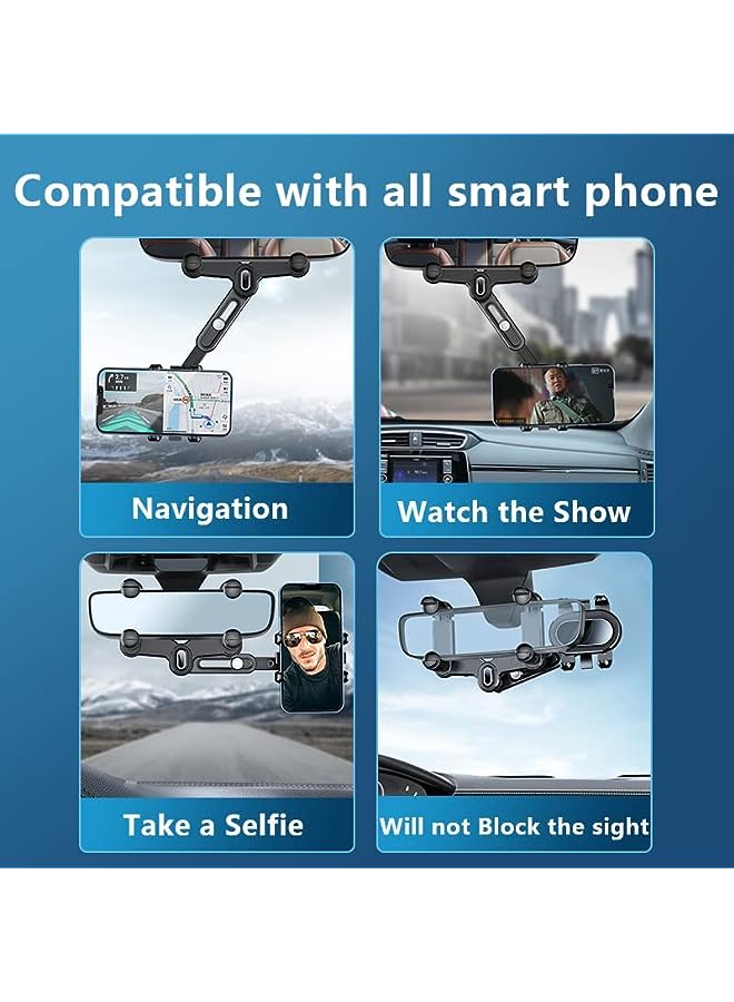 Excefore View Mirror Phone Holder for Car 360° Rotatable and Retractable Car Phone Holder Universal Car Phone Holder Mount, Cell Phone Holder Car for iPhone 11 12 13 14 Pro Max Samsung All Phone - Image 5