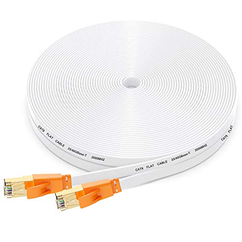 Smolink Ethernet Cable 50 FT, Cat 8 Ethernet Cable 2000Mhz 40Gbps, Internet Cable Professional Flat LAN Cable SFTP Patch Cord with Gold Plated RJ45 Connector for Router Modem, White - Image 1