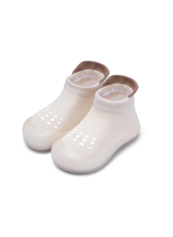 Bearbay Baby Sock Shoes Baby Walking Shoes Infant Non-Slip Breathable Slippers with Soft Rubber Sole Baby Boys Girls Sneakers, Af-39 Off White, 12-18 Months - Image 1
