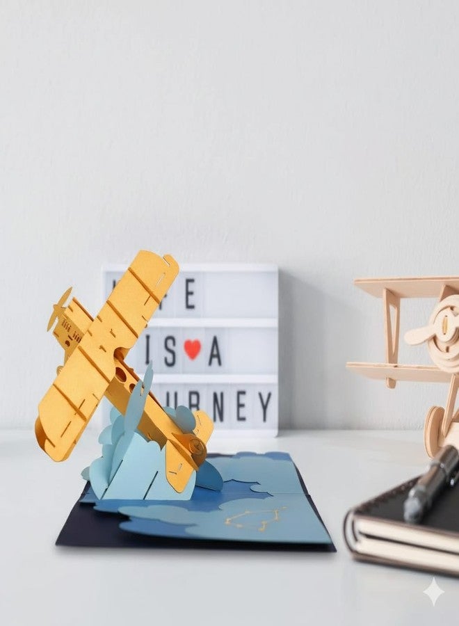 CUTE POPUP بطاقة تهنئة ثلاثية الأبعاد بتصميم طائرة منبثقة لطيفة، مثالية لعيد الأب أو عيد ميلاد الأب أو الزوج أو الأولاد - مصنوعة يدويًا، مقاس 6x6 بوصة، مع ظرف مرفق. - Image 5