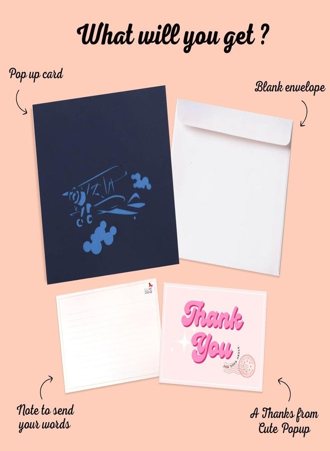 CUTE POPUP بطاقة تهنئة ثلاثية الأبعاد بتصميم طائرة منبثقة لطيفة، مثالية لعيد الأب أو عيد ميلاد الأب أو الزوج أو الأولاد - مصنوعة يدويًا، مقاس 6x6 بوصة، مع ظرف مرفق. - Image 4