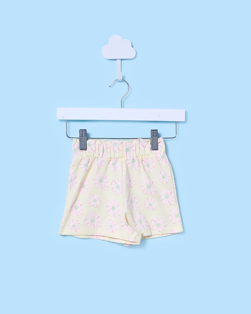 Redtag Infant Girls Yellow And Pink Printed Shorts (Pack of 2)