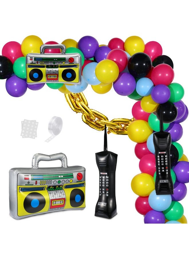 Vinsot 90S 80S Theme Party Balloons Backdrop Decorations Inlcude Inflatable Boom Box Inflatable Retro Mobile Phone Gold Chain Balloons 90S Balloon Garland Kit For Back To 90S 80S Party For Birthday Decor - Image 2