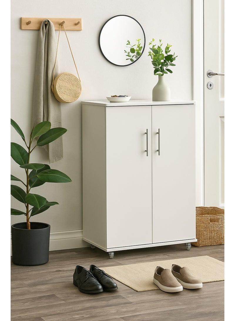 AFT Modern Shoe Cabinet With 2 Doors - Durable Mdf Design Elegant Mdf Shoe Cabinet: Dual Doors And Organized Shelves Mdf Shoe Cabinet With 2 Doors - Stylish Storage Solution Perfect For Any Entryway, Living Room, Dining Room Or Bedrooms. Space-saving Design, Organize Your Footwear Effortlessly - White Arfan - Image 1