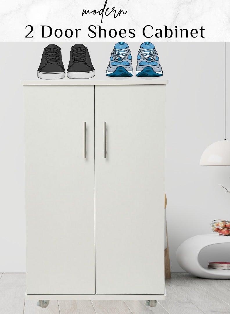AFT Modern Shoe Cabinet With 2 Doors - Durable Mdf Design Elegant Mdf Shoe Cabinet: Dual Doors And Organized Shelves Mdf Shoe Cabinet With 2 Doors - Stylish Storage Solution Perfect For Any Entryway, Living Room, Dining Room Or Bedrooms. Space-saving Design, Organize Your Footwear Effortlessly - White Arfan - Image 3