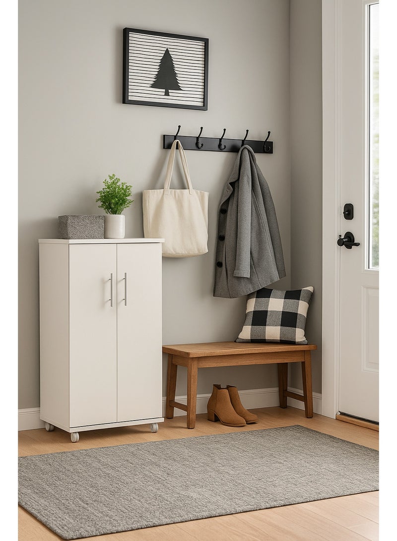 AFT Modern Shoe Cabinet With 2 Doors - Durable Mdf Design Elegant Mdf Shoe Cabinet: Dual Doors And Organized Shelves Mdf Shoe Cabinet With 2 Doors - Stylish Storage Solution Perfect For Any Entryway, Living Room, Dining Room Or Bedrooms. Space-saving Design, Organize Your Footwear Effortlessly - White Arfan - Image 2