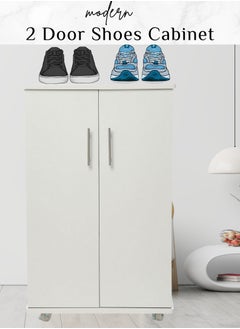 AFT Modern Shoe Cabinet With 2 Doors - Durable Mdf Design Elegant Mdf Shoe Cabinet: Dual Doors And Organized Shelves Mdf Shoe Cabinet With 2 Doors - Stylish Storage Solution Perfect For Any Entryway, Living Room, Dining Room Or Bedrooms. Space-saving Design, Organize Your Footwear Effortlessly - White Arfan  - Image 1