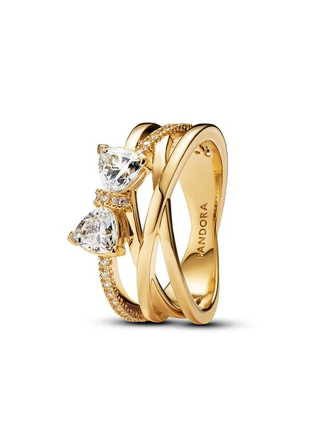 PANDORA Sparkling Bow & Crossover Band Ring