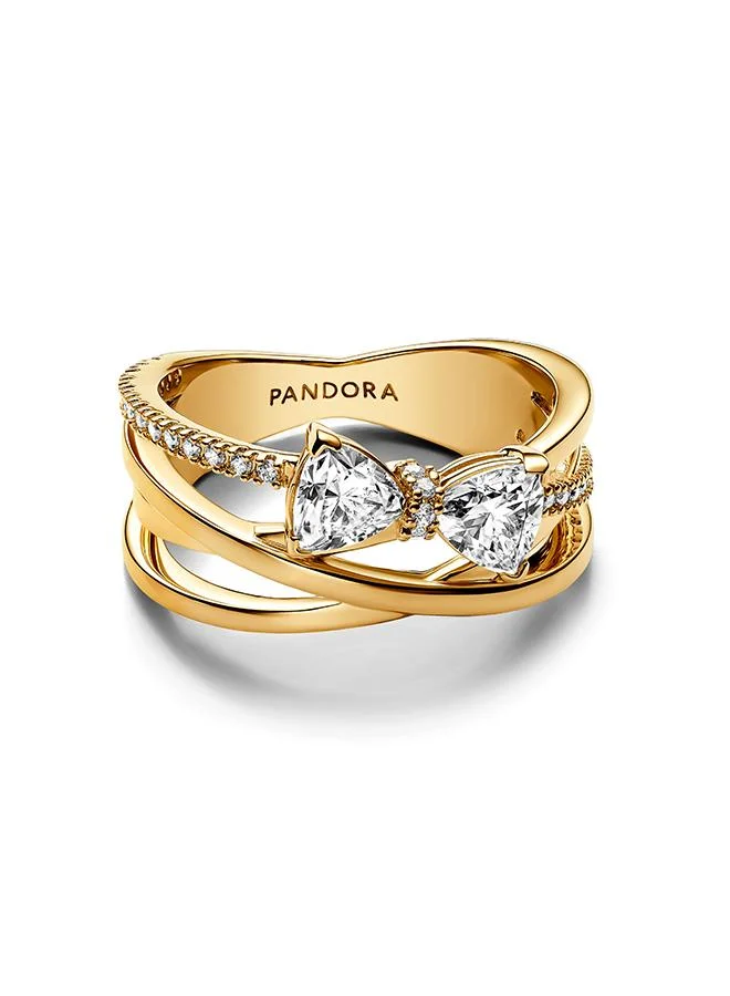 PANDORA Sparkling Bow & Crossover Band Ring