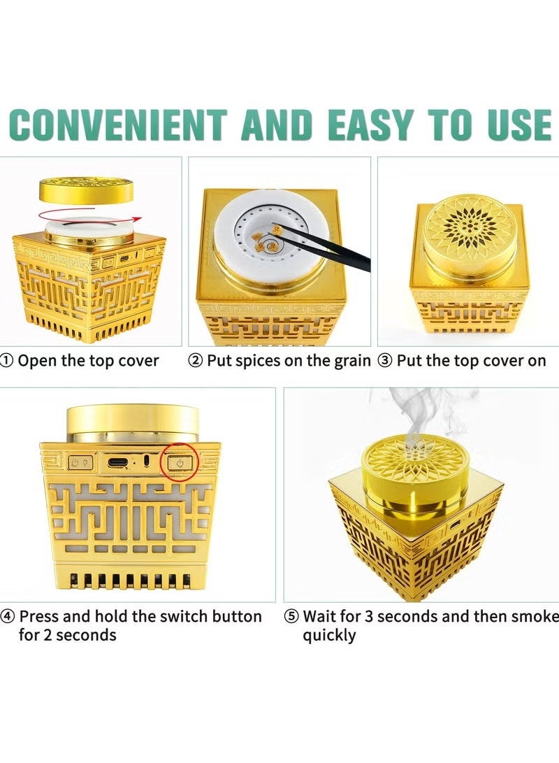 Telawah Electric Incense Burner with Azan Prayer Clock, Quran Speaker, LED Lamp & Portable Bakhoor Stove (Multicolour) - Image 4