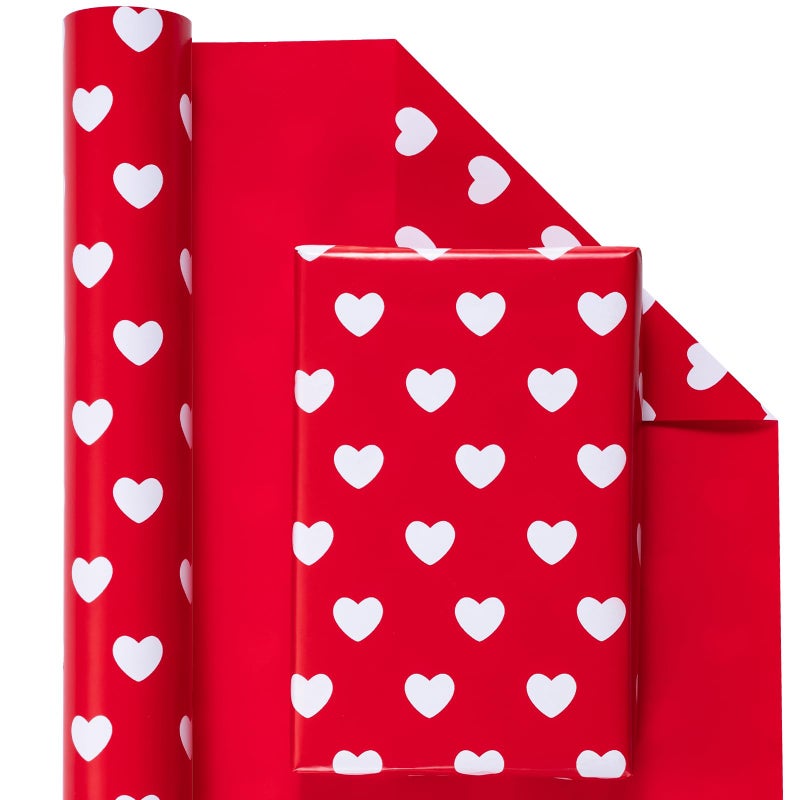 WRAPAHOLIC Reversible Valentine's Day Wrapping Paper - Mini Roll - 17 Inch X 33 Feet - Red Love Heart Design for Valentine's Day, Wedding, Anniversary, Birthday, Baby Shower - Image 2