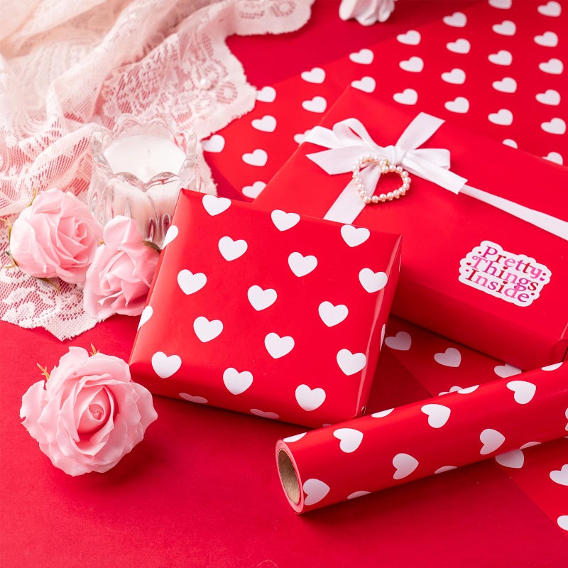 WRAPAHOLIC Reversible Valentine's Day Wrapping Paper - Mini Roll - 17 Inch X 33 Feet - Red Love Heart Design for Valentine's Day, Wedding, Anniversary, Birthday, Baby Shower - Image 4