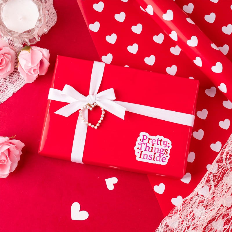 WRAPAHOLIC Reversible Valentine's Day Wrapping Paper - Mini Roll - 17 Inch X 33 Feet - Red Love Heart Design for Valentine's Day, Wedding, Anniversary, Birthday, Baby Shower - Image 5