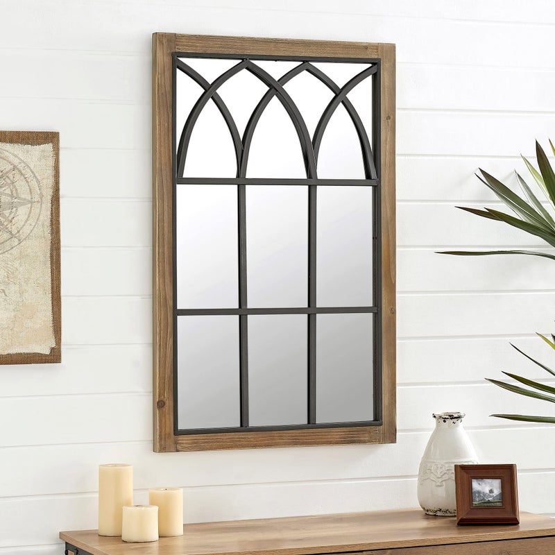 FirsTime  Co Grandview Arched Window Wall Mount Mirror 375H x 24W Weathered Brown