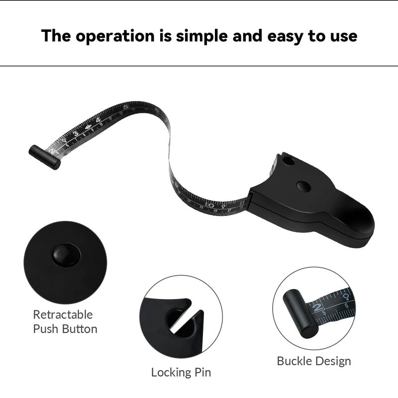yuntop 1 Pcs Body Measuring Tape Waist Tape Measure Automatic Telescopic Tape Measure for Clothes Sewing Tailor 60in 150cm Black - Image 4