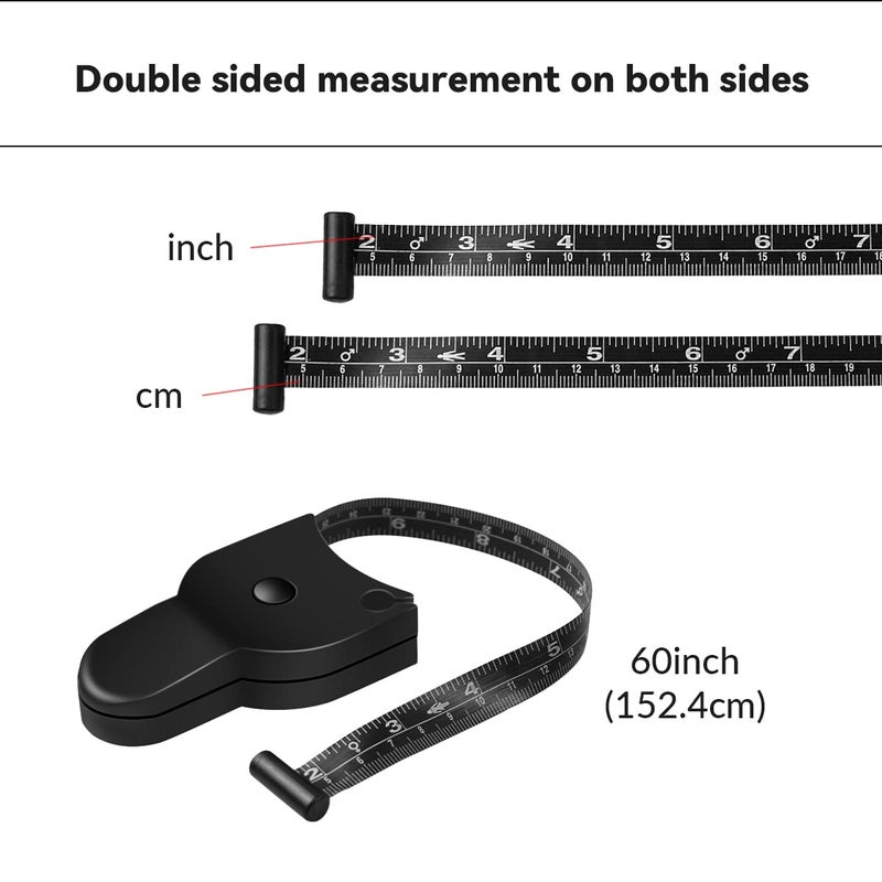 yuntop 1 Pcs Body Measuring Tape Waist Tape Measure Automatic Telescopic Tape Measure for Clothes Sewing Tailor 60in 150cm Black - Image 2