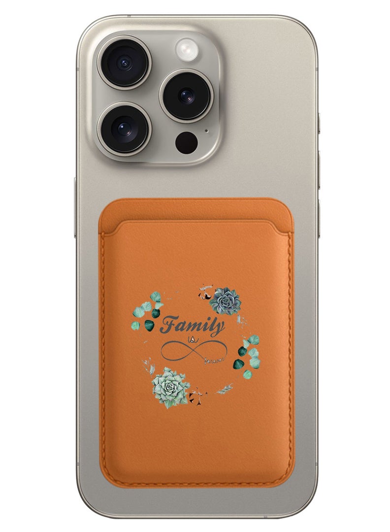 Theodor Magnetic Wallet, Compatible with MagSafe Wallet, for iPhone Wallet, for iPhone 16/15/14/13/12 Series, Not for iPhone 13/12 mini, 3 Card Holder, Vegan Leather, Brown - Family is forever - Image 1