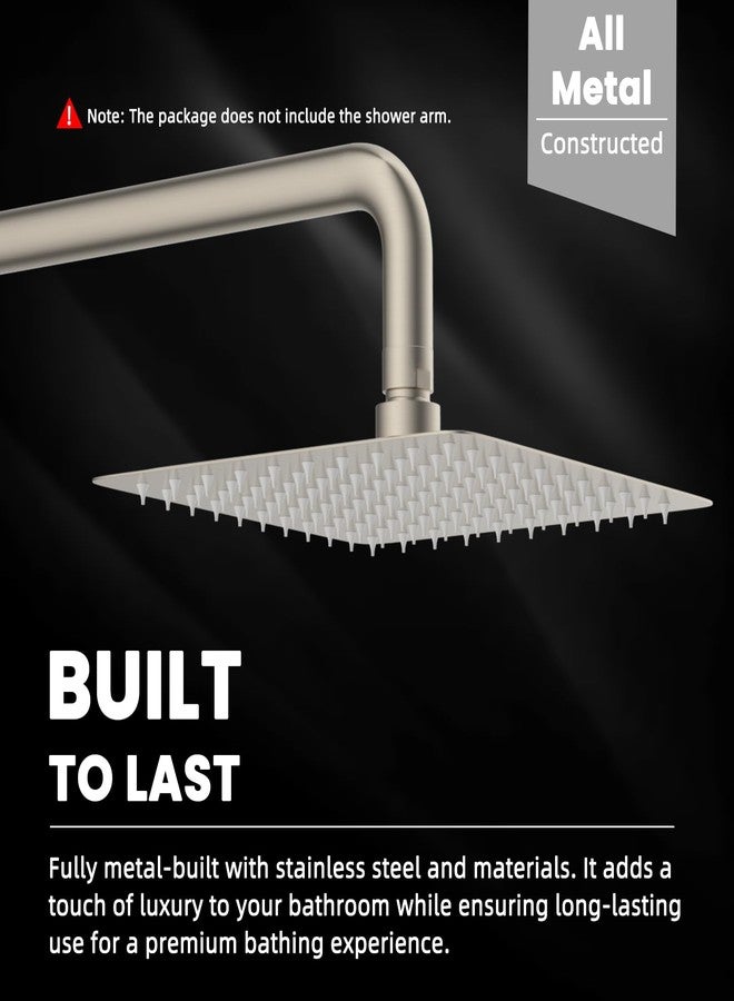 Hibbent All Metal 10x9 Inch Shower Head, High Pressure Stainless Steel Rain Showerheads, Bathroom Rainfall Showerhead with Ultra-thin Design, Adjustable Brass Joint, Silicone Nozzles, Brushed Nickel - Image 2