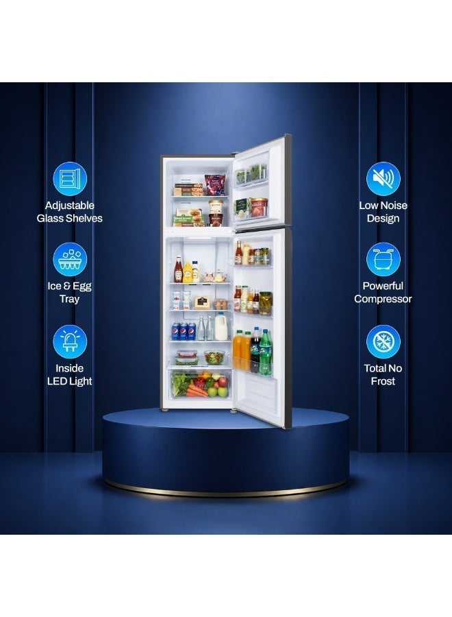 SPJ 286L Frost Free Double Door Refrigerator, Top Mount Freezer, Energy Efficient, Adjustable Glass Shelves, LED Light, Powerful Compressor, Low Noise, Dark Silver - Image 3
