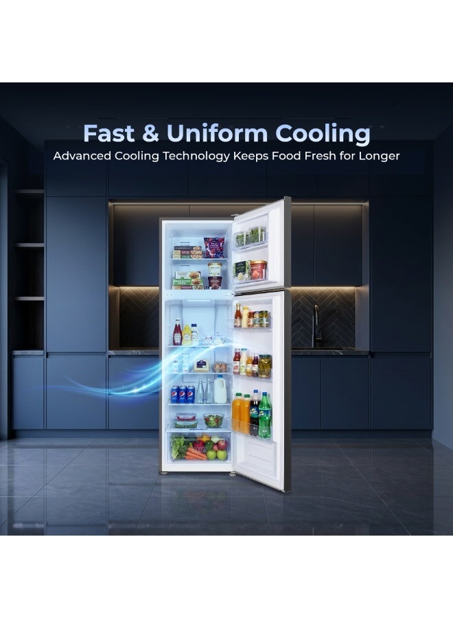 SPJ 286L Frost Free Double Door Refrigerator, Top Mount Freezer, Energy Efficient, Adjustable Glass Shelves, LED Light, Powerful Compressor, Low Noise, Dark Silver - Image 2