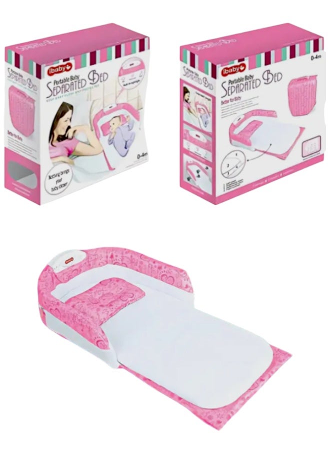 Pink Portable Baby Separated Bed for Co-sleeping – Built-in Nightlight & Soothing Sounds. - Image 1