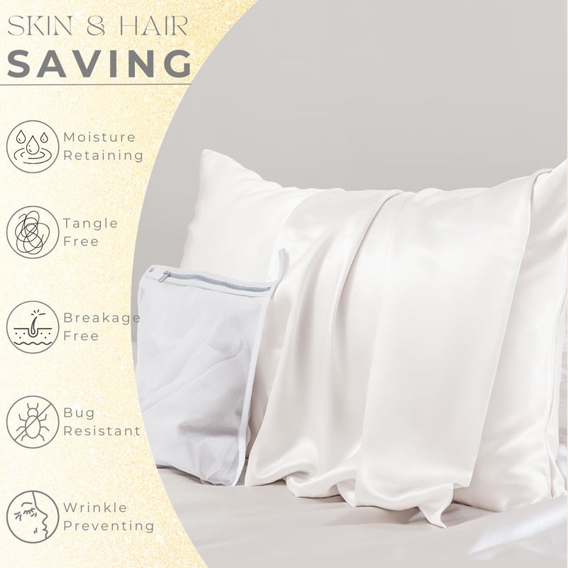 PROMEED White Silk Pillowcase 2 Pack for Hair and Skin, Both Sides 100% 23 Momme Mulberry Silk Pillow Case Set of 2 with Hidden Zipper, Soft and Breathable (Standard 20"x26", White) - Image 3