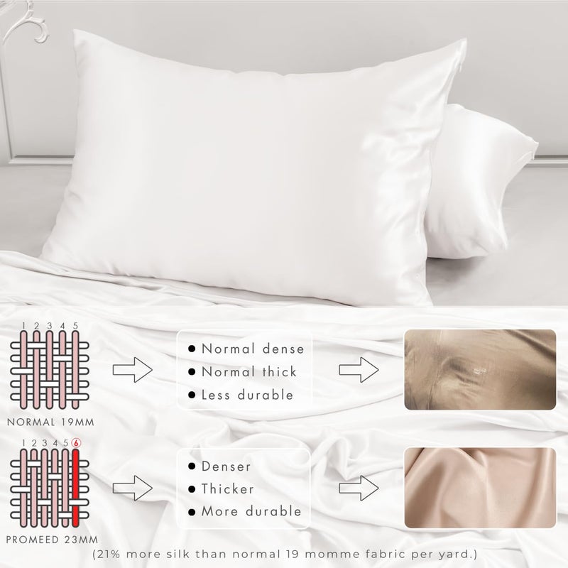 PROMEED White Silk Pillowcase 2 Pack for Hair and Skin, Both Sides 100% 23 Momme Mulberry Silk Pillow Case Set of 2 with Hidden Zipper, Soft and Breathable (Standard 20"x26", White) - Image 4