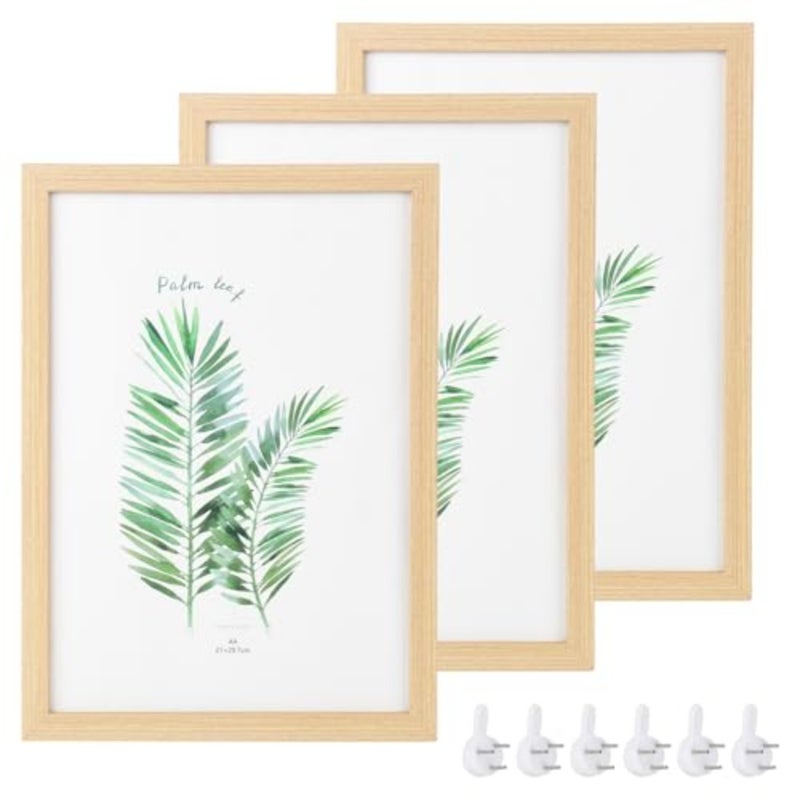 إطارات صور شهادة A4 مكونة من 3 إطارات صور من خشب البلوط مع زجاج شبكي للتركيب على سطح الطاولة والجدار، مجموعة إطار صورة للصور والملصقات والألغاز مقاس 23 × 32 سم - Image 1