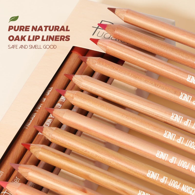 Espoce Lip Liner Set, 12Pcs Pure Natural Oak Brown Pink Red Series Lip Liners, Smooth and High Pigmented Lip Makeup Pencil - Image 2