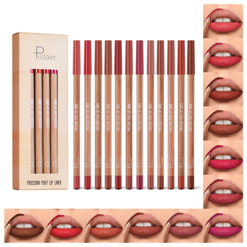 Espoce Lip Liner Set, 12Pcs Pure Natural Oak Brown Pink Red Series Lip Liners, Smooth and High Pigmented Lip Makeup Pencil - Image 1