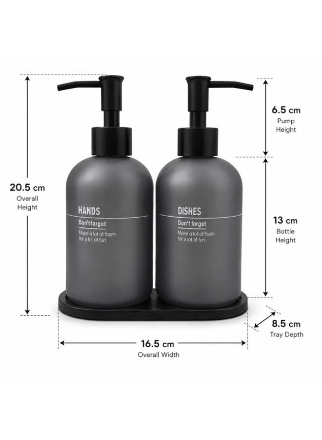 500ml Glass Soap Dispenser Set with Tray, 2 Pack Refillable Bathroom Soap Dispensers with Plastic Pumps, Kitchen Dish Soap & Hand Soap Bottles, Modern Countertop Organizer - Image 2