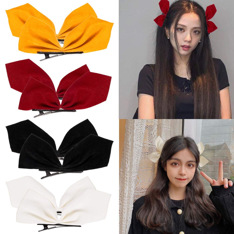 Whaline 4 Pairs Velvet Hair Bows and Barrettes in Mix Colors 8 NonSlip Bowknot Hair Clips and Pins for Girls Women Red Yellow White Black