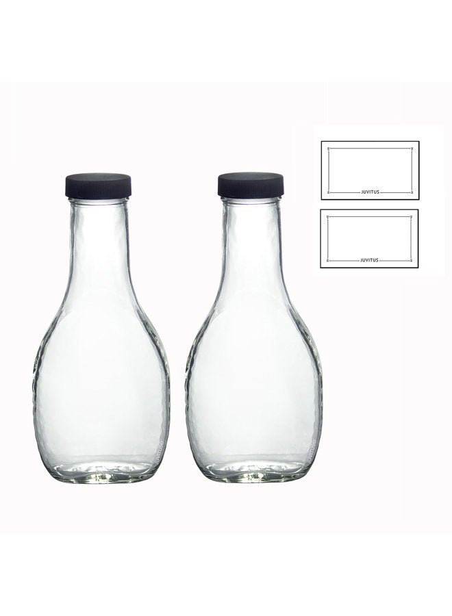 JUVITUS 8 oz Clear Glass Thick Wall Salad Dressing Bottle (2 Pack) + Labels for dressings, sauces, and marinaras - Image 1