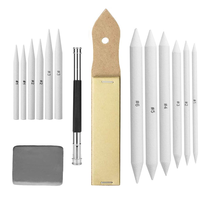 Heshengping - Blending Stump, 15 Pack has Art Eraser Extender Sandpaper, Paper Blending Stumps for Drawing Shading Pencils for Sketching, Blending Pencil, Blending Sticks for Student Artist - Image 1