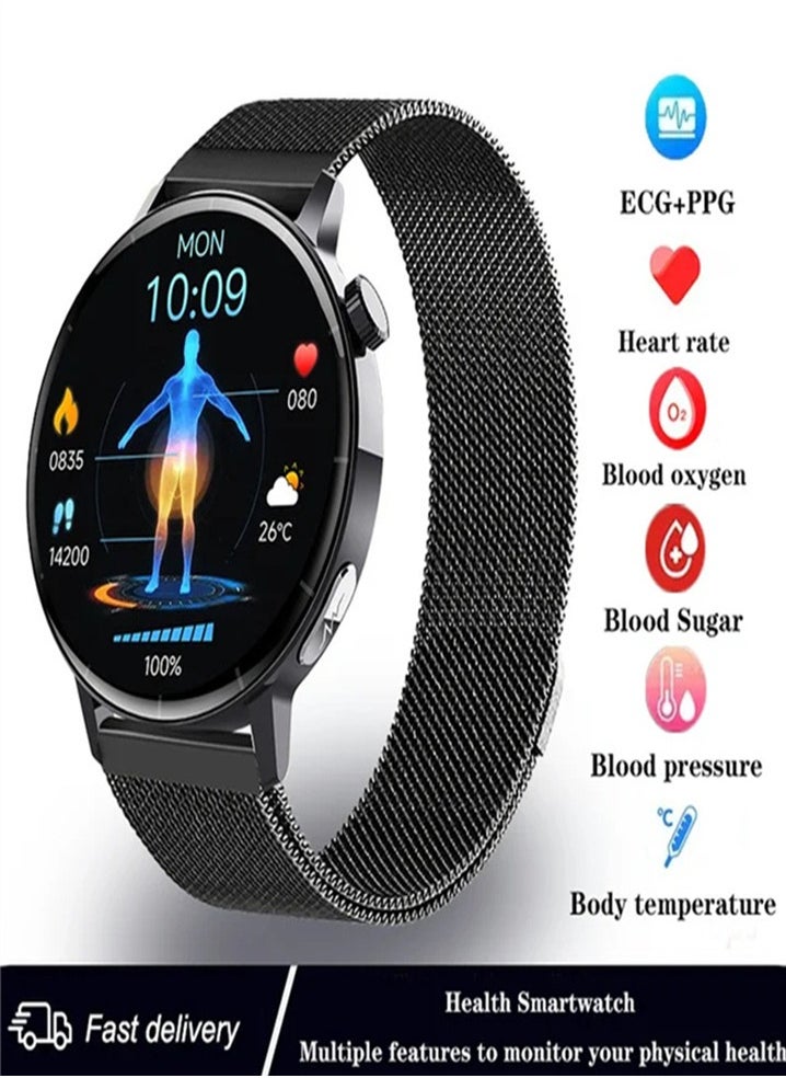 Generic - Smart watch ECG and PPG, Bluetooth calling, non-invasive, blood glucose monitor, uric acid and monitor, Android, iOS, Huawei can all be connected (three strap styles are available) 1pc - Image 1