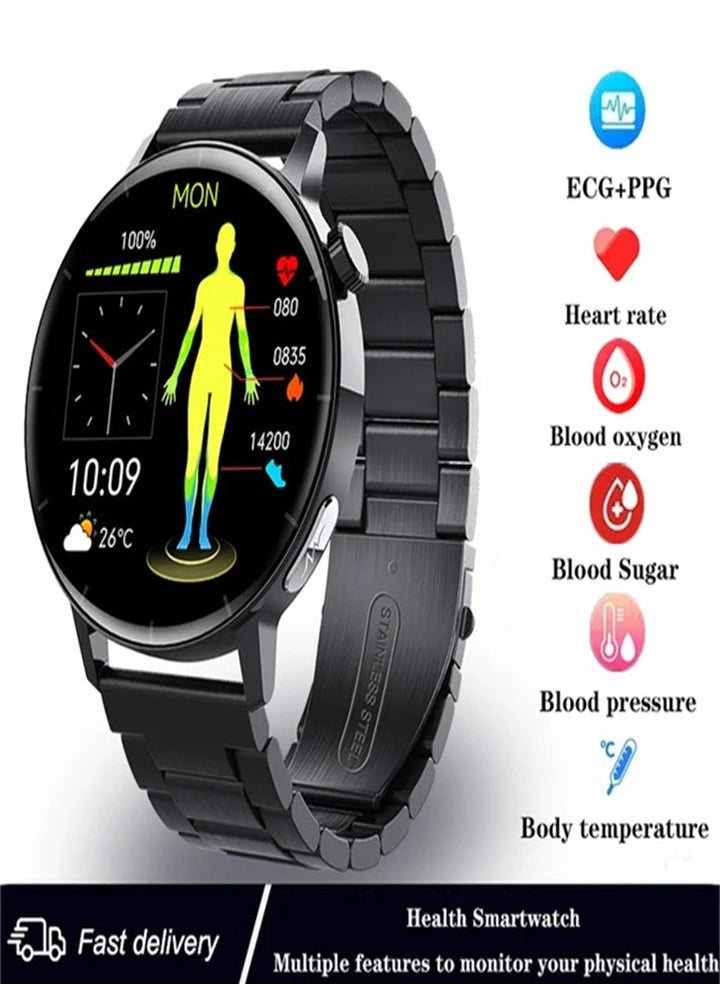 Generic - Smart watch ECG and PPG, Bluetooth calling, non-invasive, blood glucose monitor, uric acid and monitor, Android, iOS, Huawei can all be connected (three strap styles are available) 1pc - Image 1
