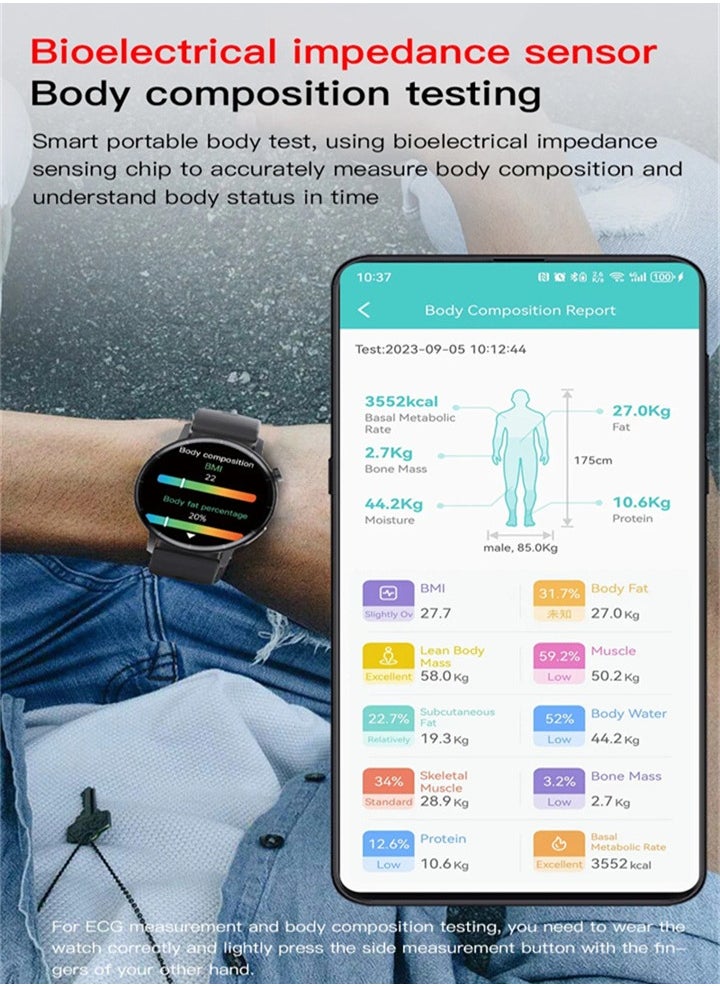 Generic - Smart watch ECG and PPG, Bluetooth calling, non-invasive, blood glucose monitor, uric acid and monitor, Android, iOS, Huawei can all be connected (three strap styles are available) 1pc - Image 1