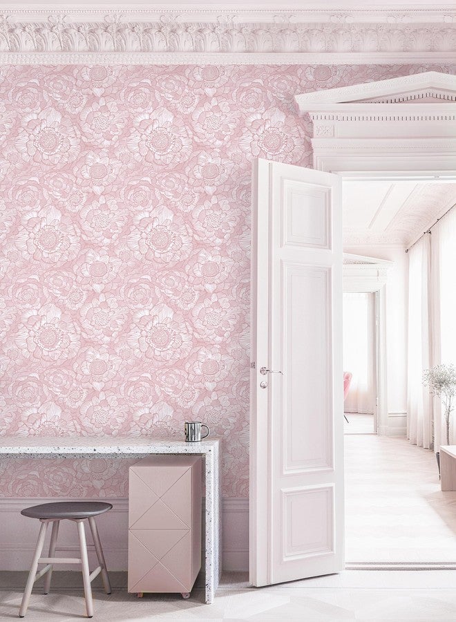 HeloHo Pink Floral Wallpaper Peel and Stick Wallpaper Contact Paper Self Adhesive Removable Waterproof Wallpaper 17.3" X 78.7" for Bedroom Living Room Decor - Image 3