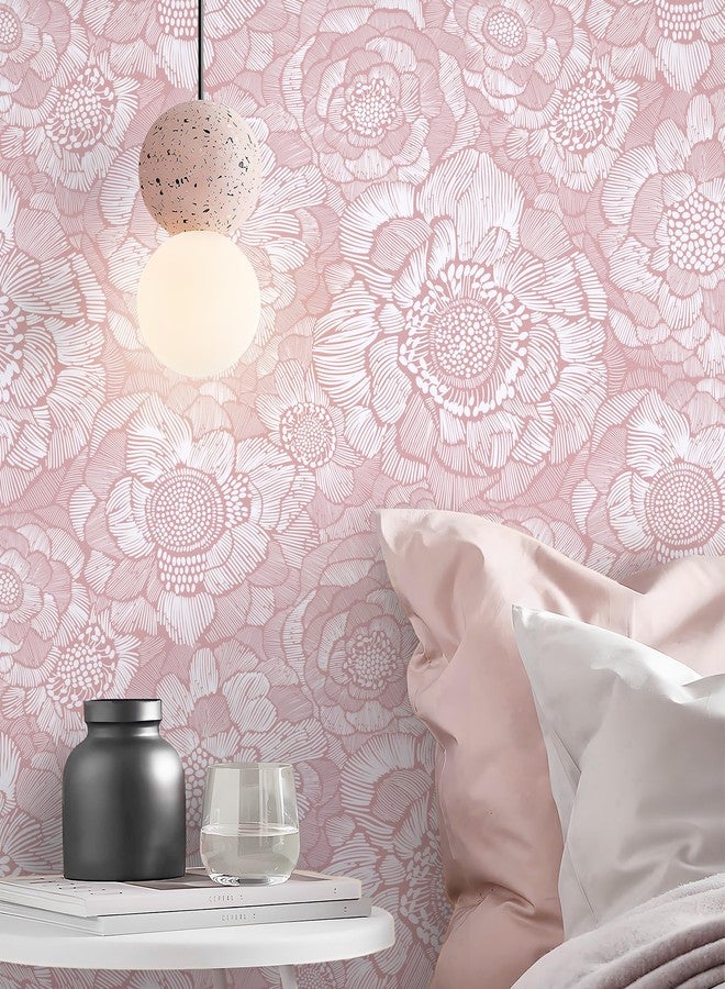 HeloHo Pink Floral Wallpaper Peel and Stick Wallpaper Contact Paper Self Adhesive Removable Waterproof Wallpaper 17.3" X 78.7" for Bedroom Living Room Decor - Image 2