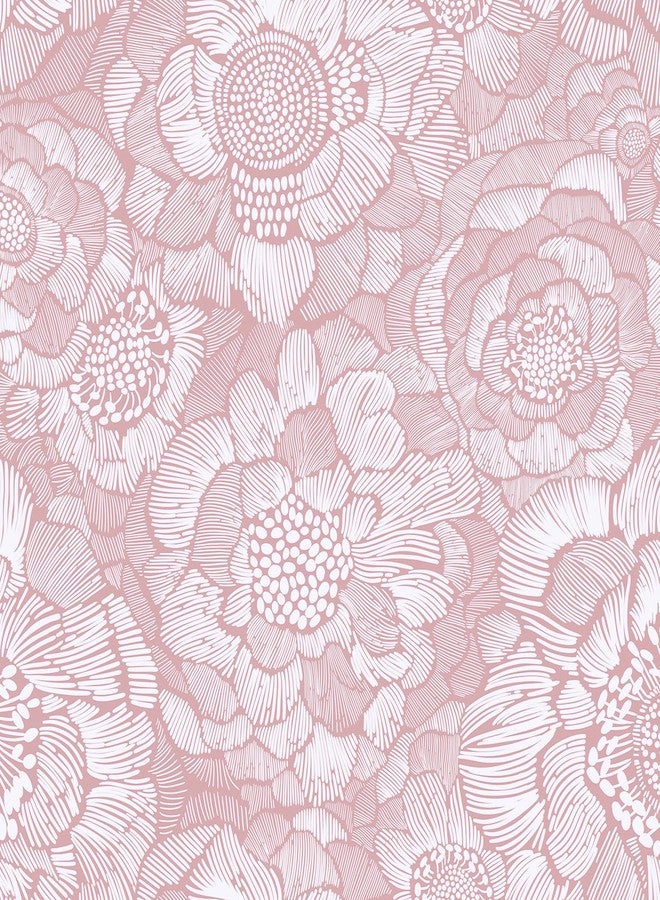 HeloHo Pink Floral Wallpaper Peel and Stick Wallpaper Contact Paper Self Adhesive Removable Waterproof Wallpaper 17.3" X 78.7" for Bedroom Living Room Decor - Image 1