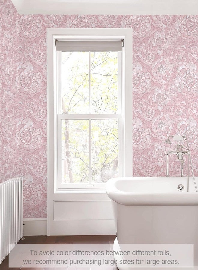 HeloHo Pink Floral Wallpaper Peel and Stick Wallpaper Contact Paper Self Adhesive Removable Waterproof Wallpaper 17.3" X 78.7" for Bedroom Living Room Decor - Image 4