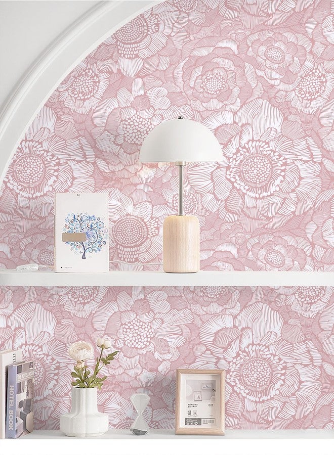 HeloHo Pink Floral Wallpaper Peel and Stick Wallpaper Contact Paper Self Adhesive Removable Waterproof Wallpaper 17.3" X 78.7" for Bedroom Living Room Decor - Image 5
