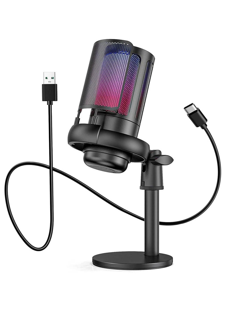 AROAQ RGB Gaming Microphone for PC/PS5 with Volume Controlling, Pop Filter, Gaming Mic with Quick Mute, Condenser Podcast Microphone for Streaming Twitch/Discord/YouTube - Image 1